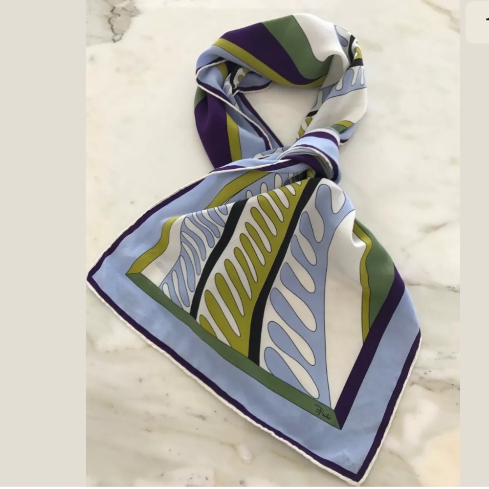 EMILIO PUCCI BLUE MULTI SILK OBLONG SCARF